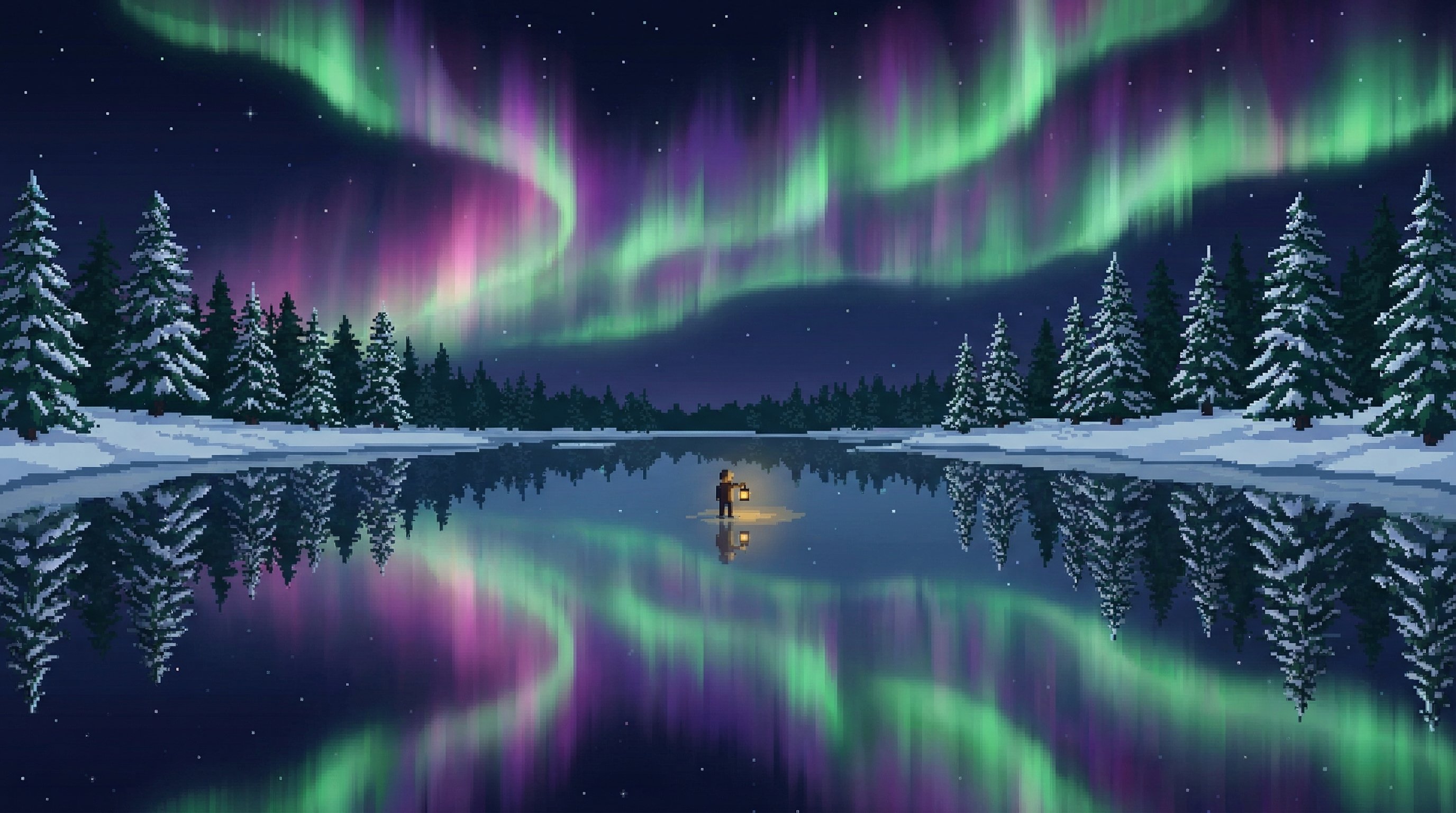 Northern Lights Over Frozen Lake